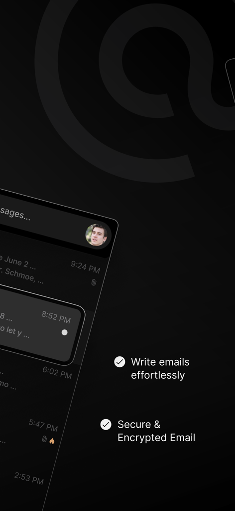 black.com - Encrypted Email - Black dot com encrypted email app interface with secure features and effortless writing