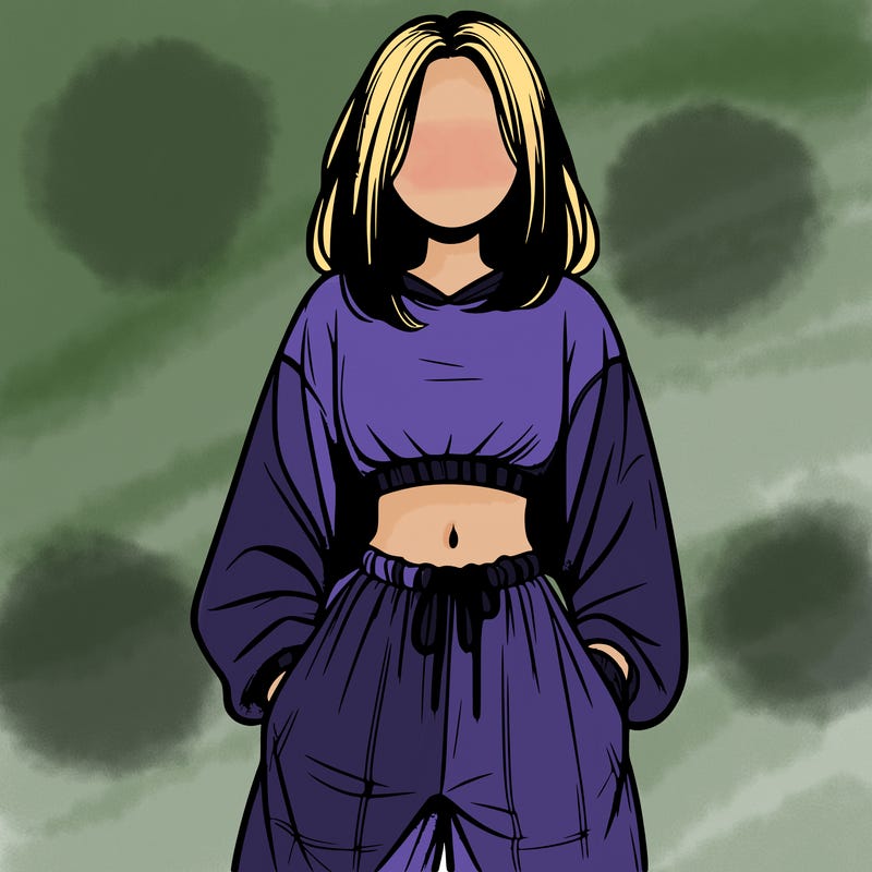realistic girl faceless with baggy pants and a crop top