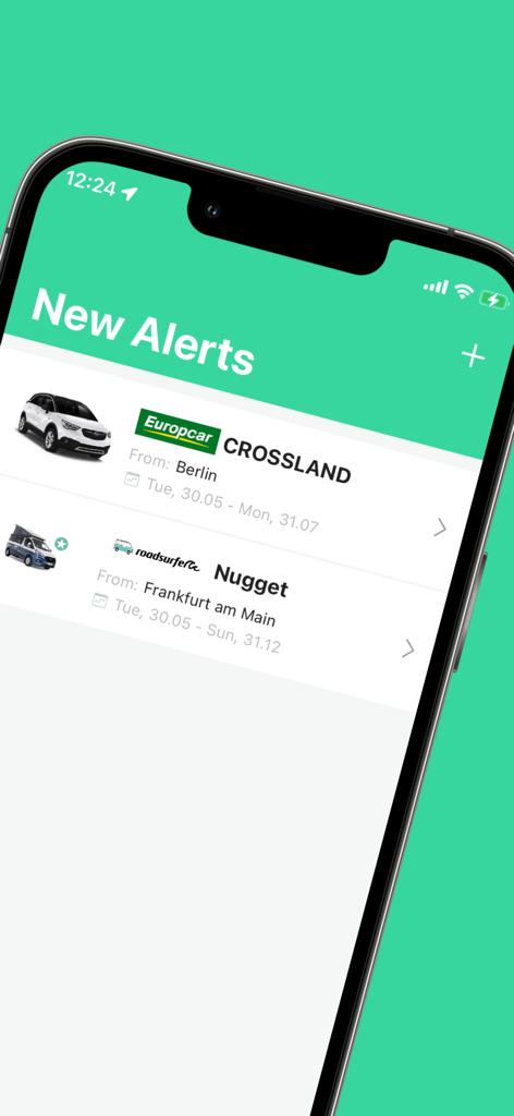 Movacar App-Bildschirm mit Benachrichtigungen für Auto- und Camper-Umzugsangebote