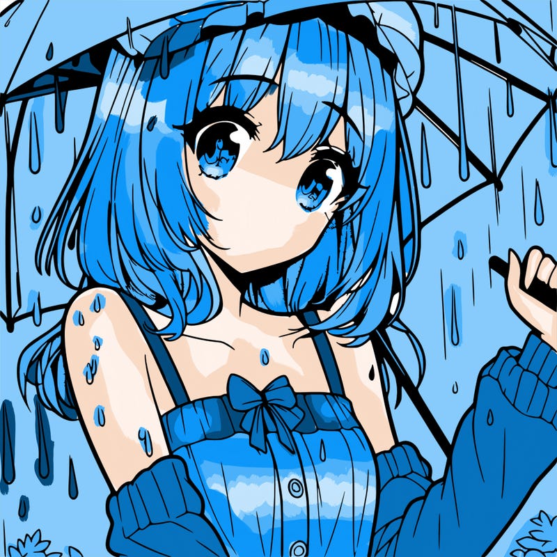 pretty anime girl in the rain