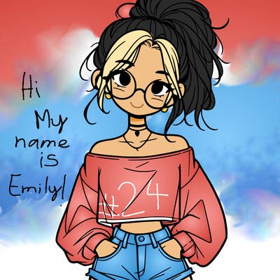 girl with a messy ponytail glasses a baggy crop top and jean shorts