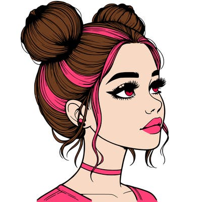 realistic girl with buns on the top of her head