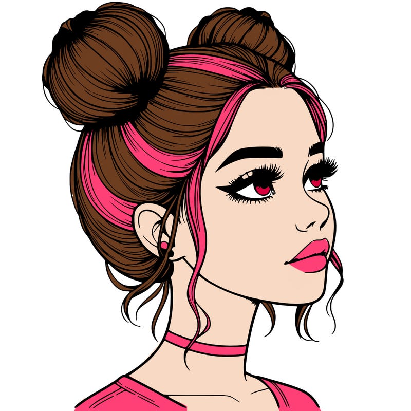 realistic girl with buns on the top of her head