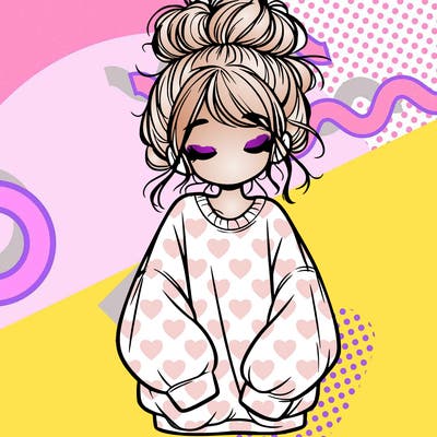 girl with baggy sweatshirt and messy bun