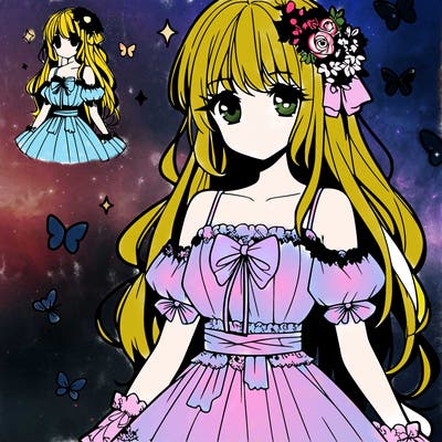 anime girl in a beautiful dress