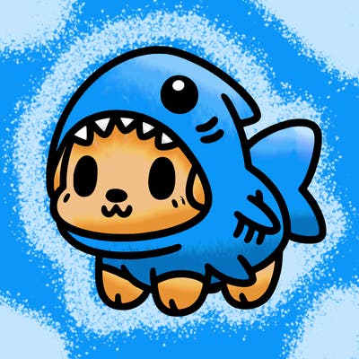 cute dog wearing a shark costume