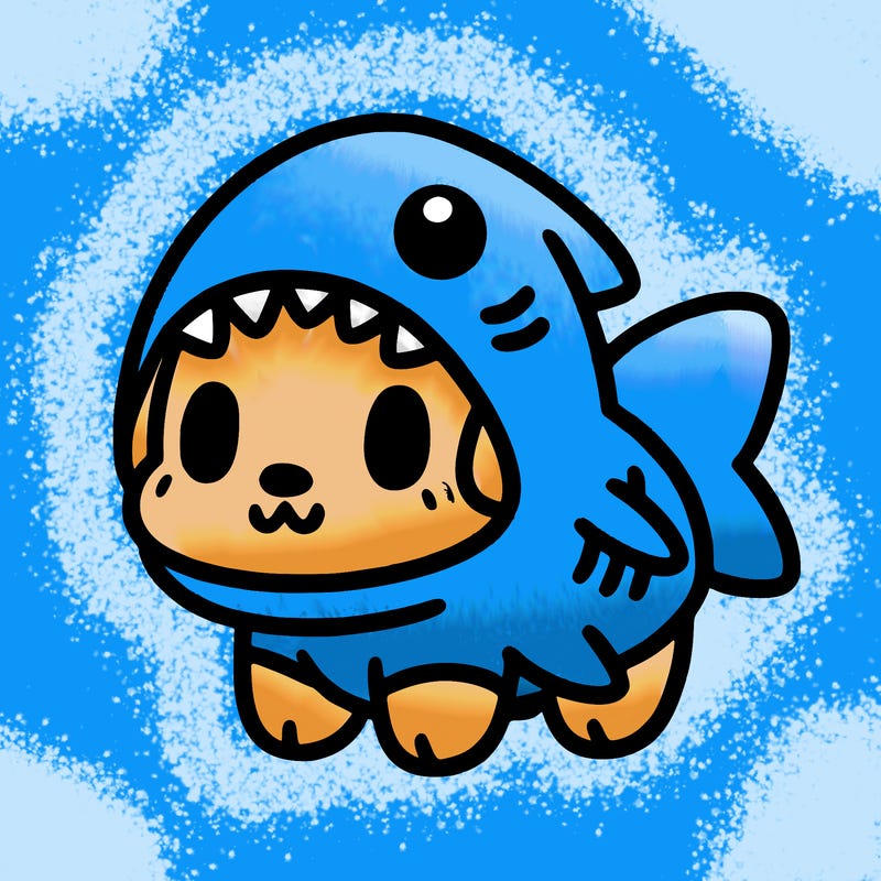 cute dog wearing a shark costume