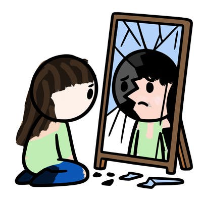broken person looking in mirror