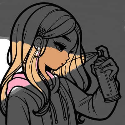 a realistic girl spray painting