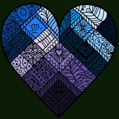 a heart-shaped quilt with intricate patterns.