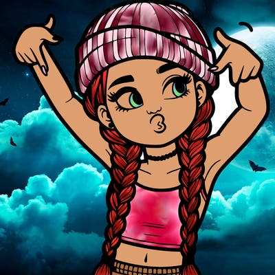 realistic teenage girl with braids and a beanie and crop top doing 🫶🏼