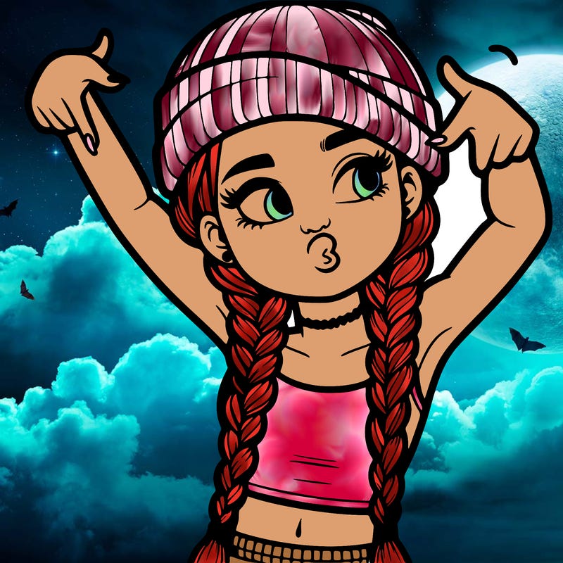 realistic teenage girl with braids and a beanie and crop top doing 🫶🏼