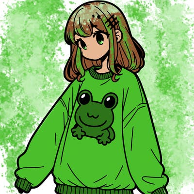 girl wearing frogging sweatshirt