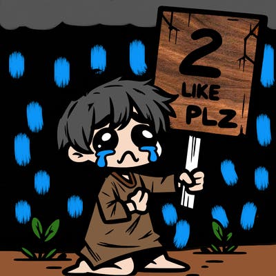 small poor toddler crying with sign that says 2 like plz