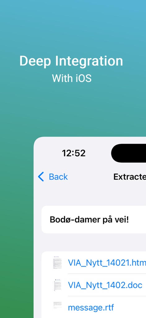 Winmail File Viewer - Winmail File Viewer app interface showing extracted email attachments on an iPhone