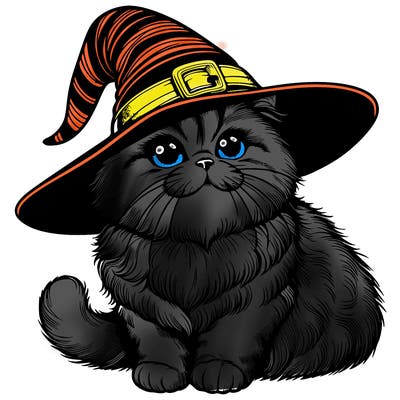 realistic cat with a witch hat on