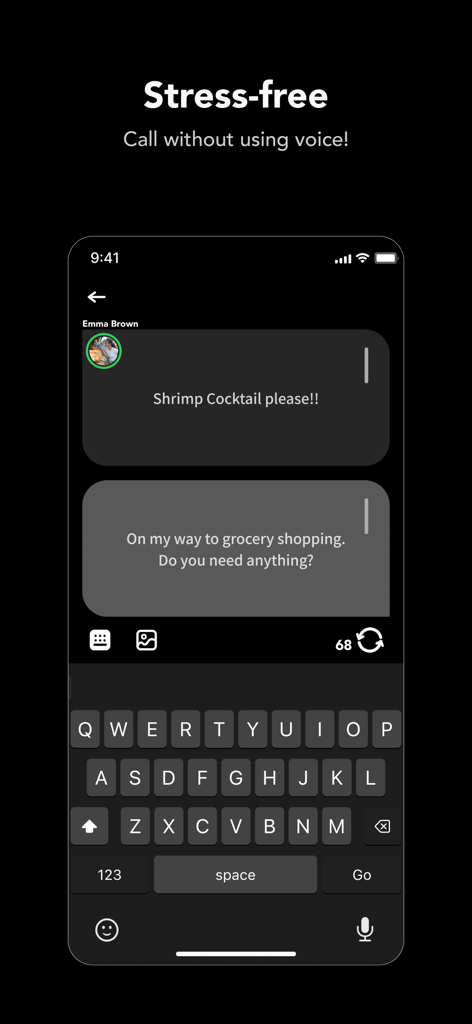 Jiffcy app interface for real time text messaging without voice