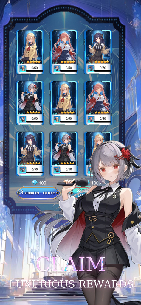 Epic Girl:Idle Adventure - Epic Girl Idle Adventure character summon screen featuring anime girl portraits and gacha rewards