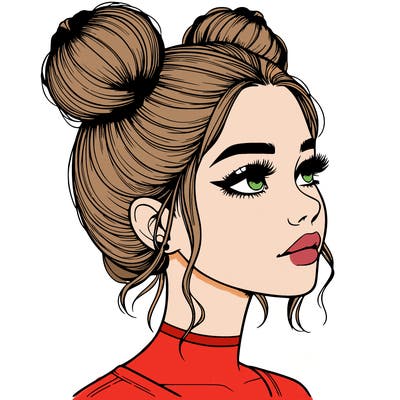realistic girl with buns on the top of her head