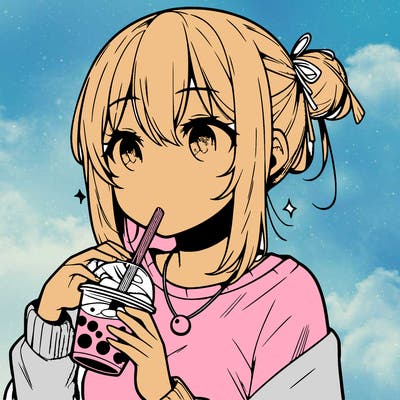 manga character drinking boba