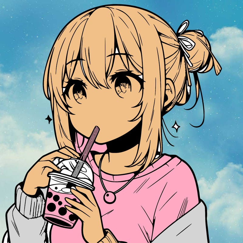 manga character drinking boba