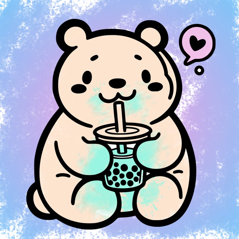 bear drinking boba tea