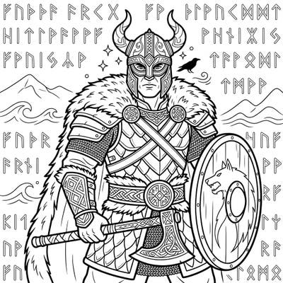 Step into the epic world of Norse legends with this captivating Viking Warrior coloring page, thoughtfully designed for seniors. Its bold outlines and rich details provide a fulfilling and accessible artistic escape.