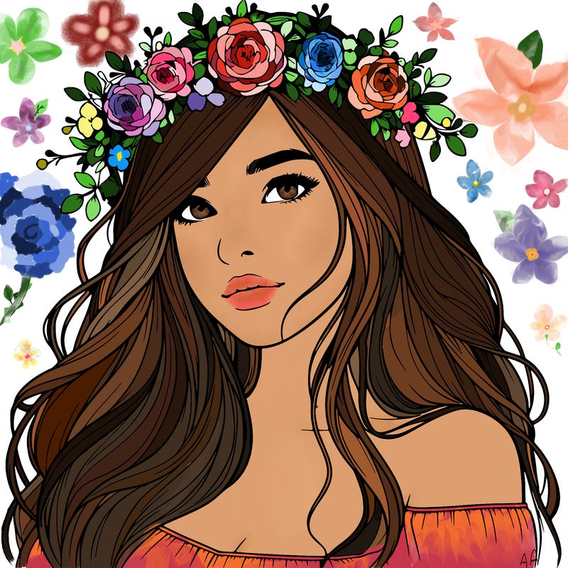 realistic girl with flower crown