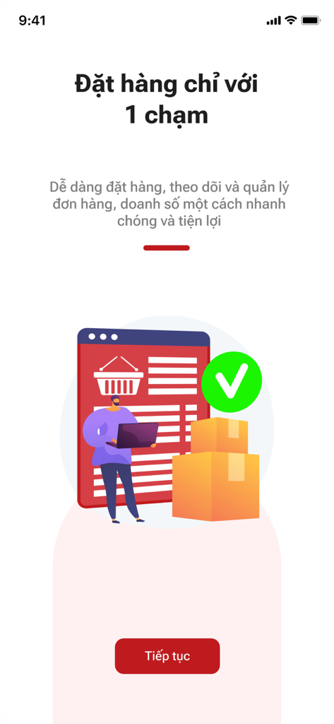 Chợ Cà Phê - Onboarding screen of the Cho Ca Phe app highlighting easy wholesale coffee order management and tracking.