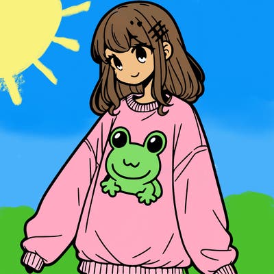 girl wearing frogging sweatshirt