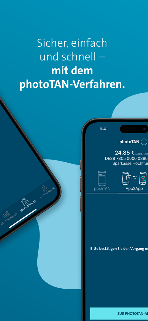 Volkswagen Bank Banking - Volkswagen Bank Mobile App zeigt den sicheren Photo-TAN-Transaktionsprozess an.