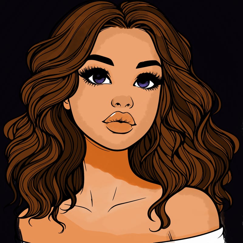realistic girl with wavy hair and lips