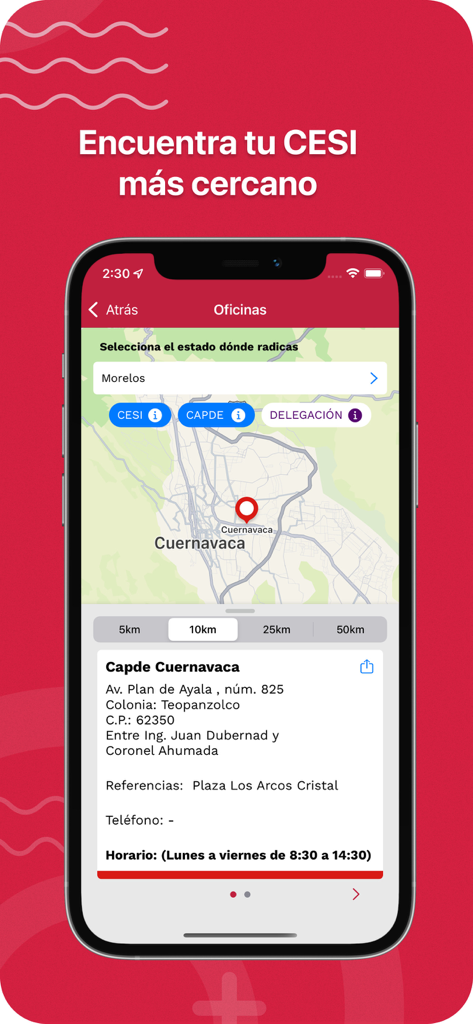 Mi Cuenta Infonavit Móvil - Vista de mapa e información de contacto de un centro de atención Infonavit en la aplicación móvil.