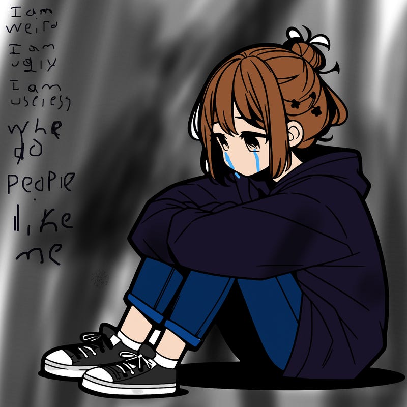 sad anime girl sitting alone