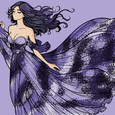 realistic woman in dress flowing the the wind