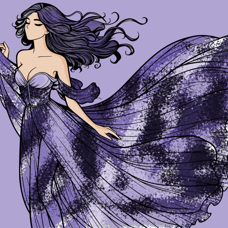 realistic woman in dress flowing the the wind