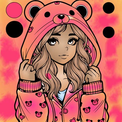 realistic girl in a animal pjs hoodie