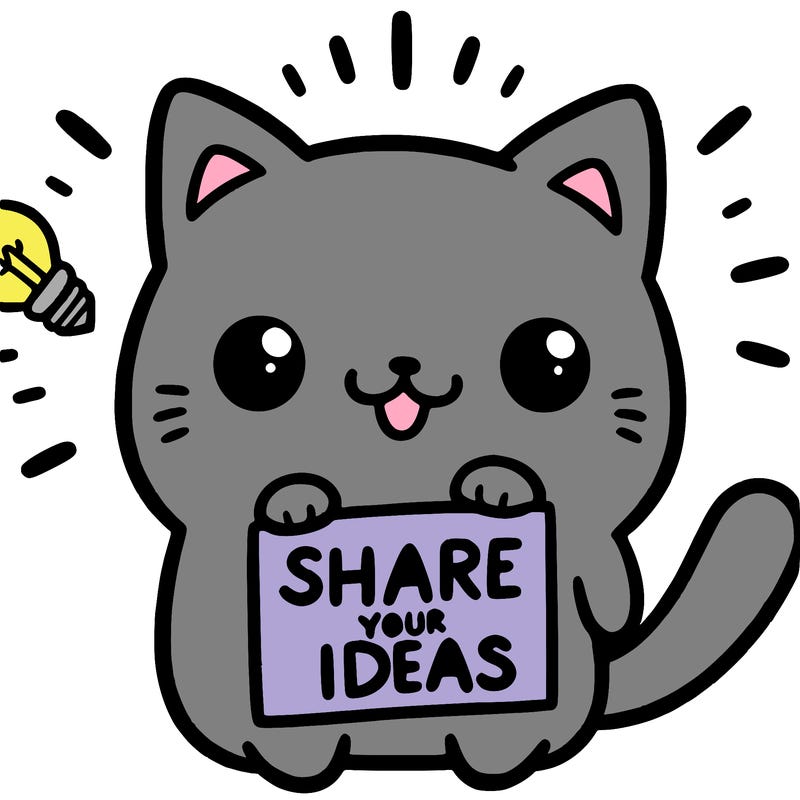 a cute cat saying share your ideas