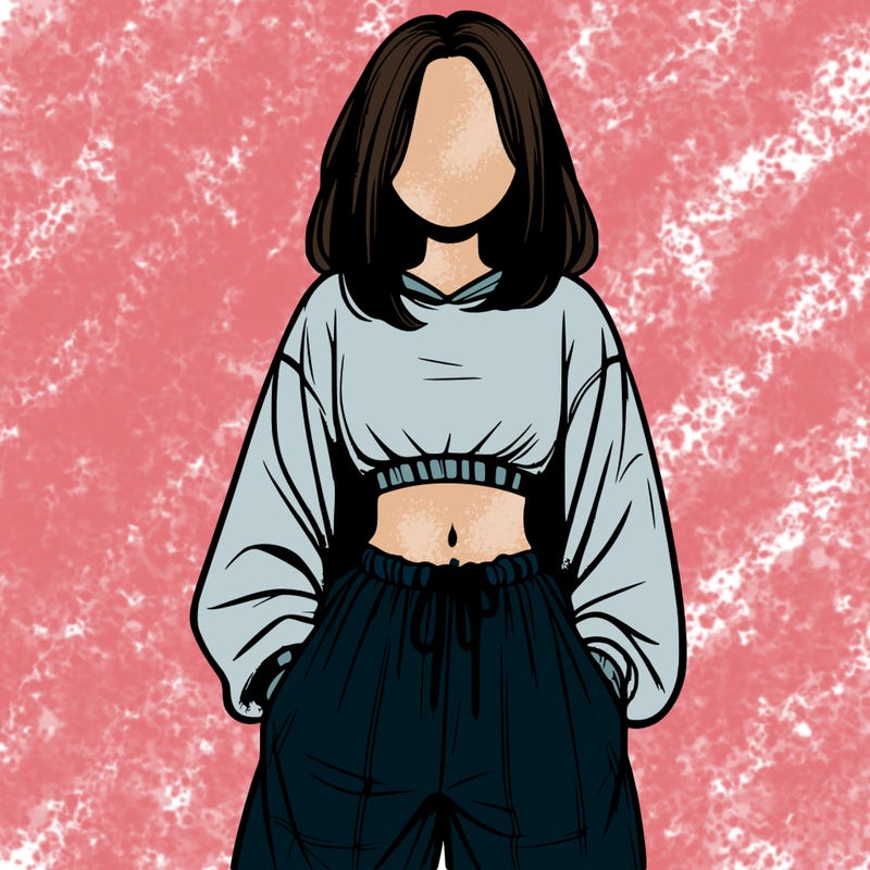 realistic girl faceless with baggy pants and a crop top
