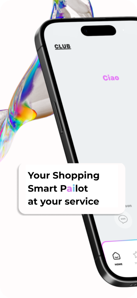 Smartphone showing the Lookalike shopping app interface with the tagline Your Shopping Smart Paiilot at your service