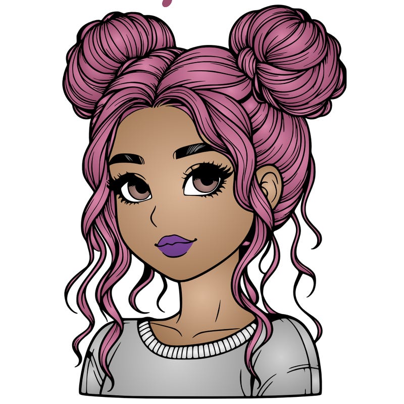 realistic girl with two buns in her hair