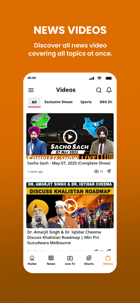 TV84 News - TV84 News app video section featuring Punjabi news and community shows