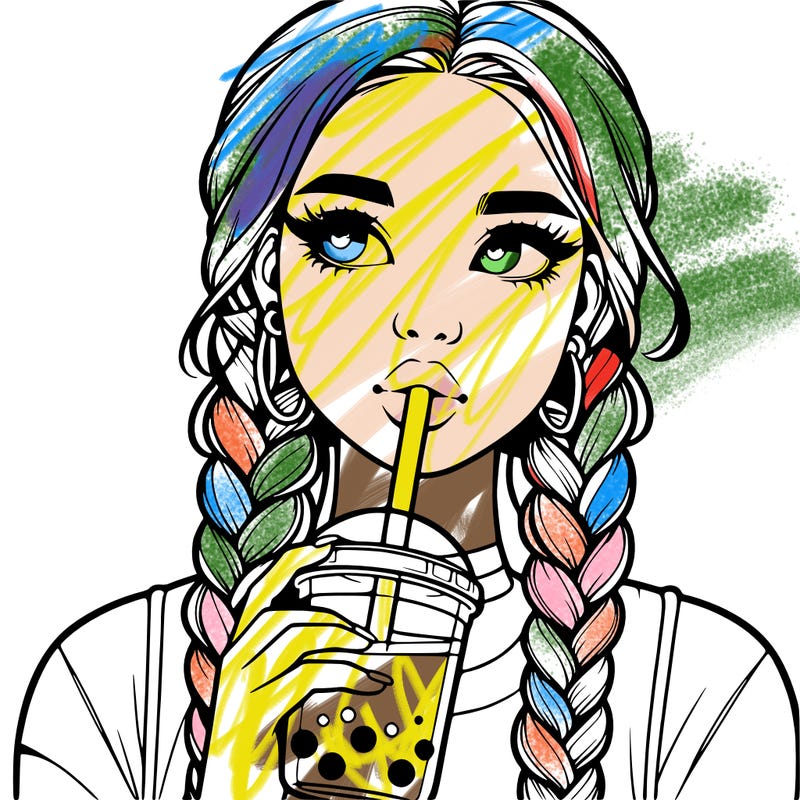 realistic girl with braided hair drinking boba