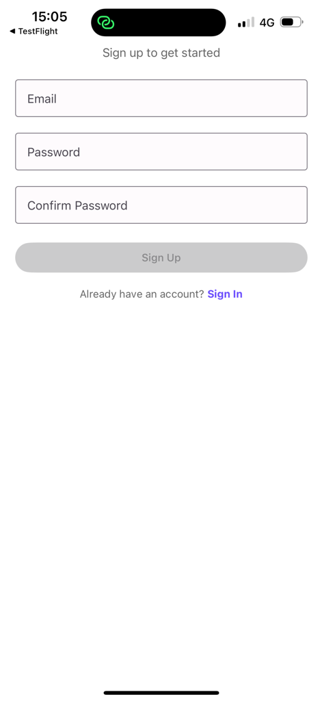 My Dear Diary Journal - Signup screen for the My Dear Diary Journal app showing email and password input fields.