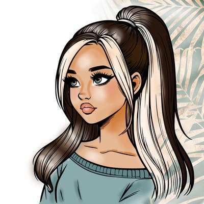 realistic girl with a high ponytail