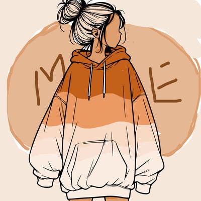 realistic girl with a oversized sweatshirt on and a bun