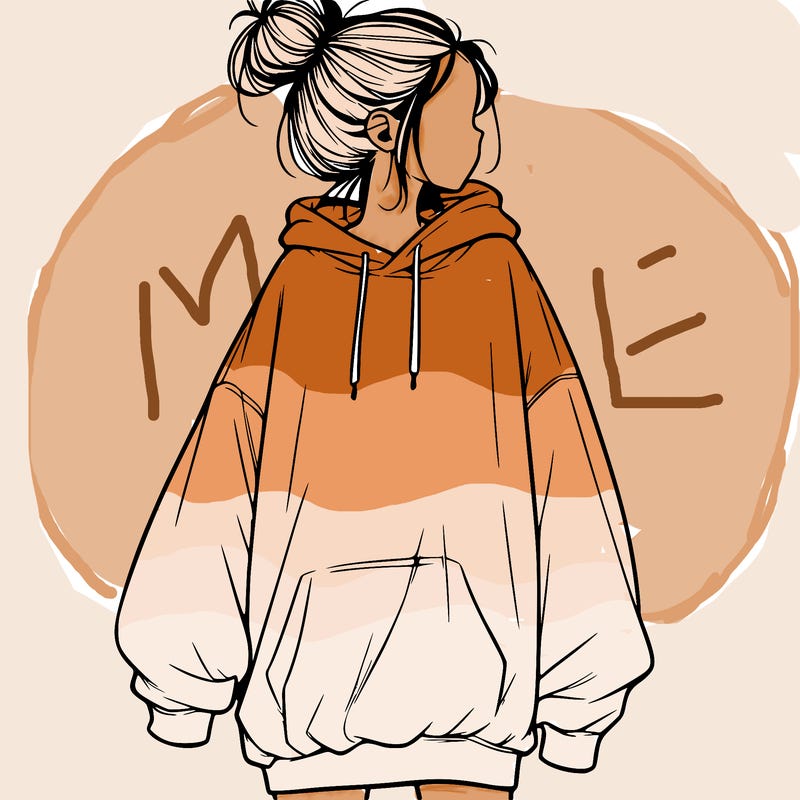 realistic girl with a oversized sweatshirt on and a bun