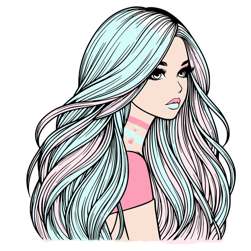 realistic girl with long realistic hair