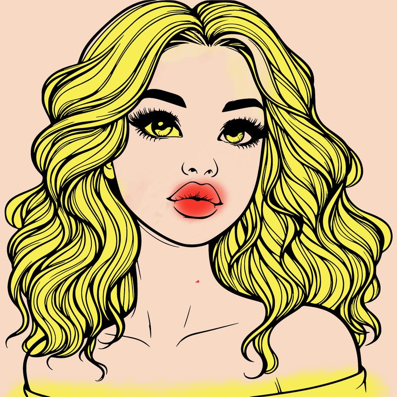 realistic girl with wavy hair and lips