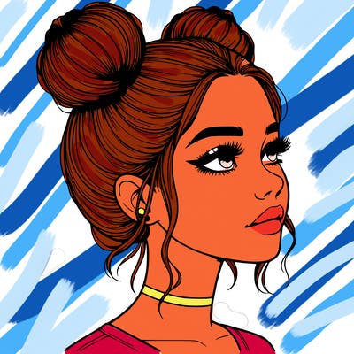 realistic girl with buns on the top of her head